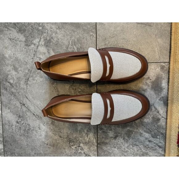 Ann Taylor Shoes - Ann Taylor Canvas Lug Penny Loafers Cognac Workwear Chunky Heal Two Tone